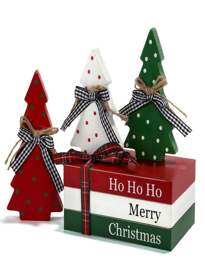 SYNCVIBE Christmas Decoration 6PCS Table Centerpieces, Tabletop Christmas Decor for Tiered Tray Shelf Mantel Fireplace Coffee Bar Office Desk Farmhouse Xmas Holiday Decoration Wood Faux Book and Tree Sign - Image 1